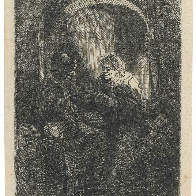 Rembrandt van Rijn — Игрок на шарманке в сопровождении детей у дверей дома (‘Школьный учитель’)