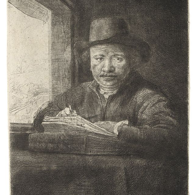 Rembrandt van Rijn — Рисующий автопортрет у окна (В., Холл. 22; H. 229)