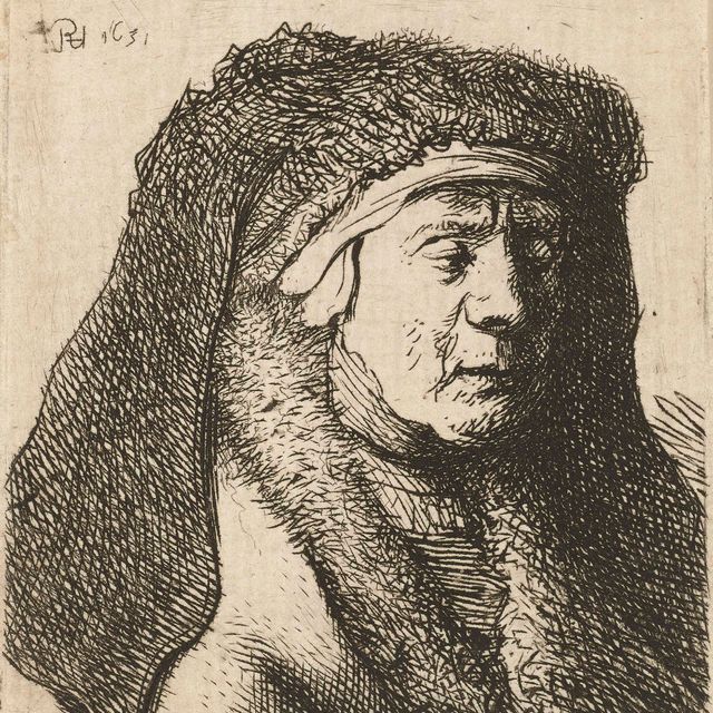 Rembrandt van Rijn — Бюст пожилой женщины в меховом плаще и тяжелом головном уборе