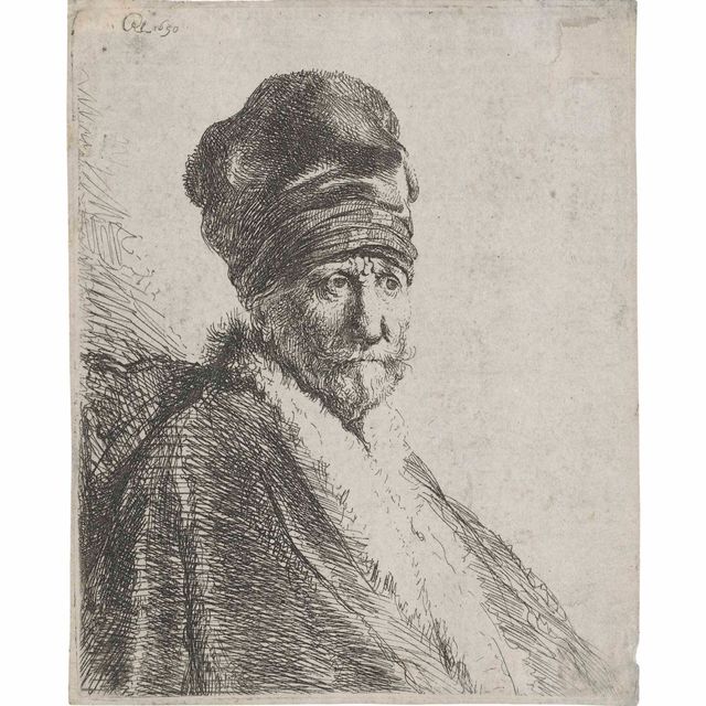 Rembrandt van Rijn — Бюст мужчины в высокой фуражке (Отца художника?)