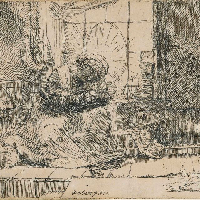 Rembrandt van Rijn — Дева и младенец с кошкой и змеей
