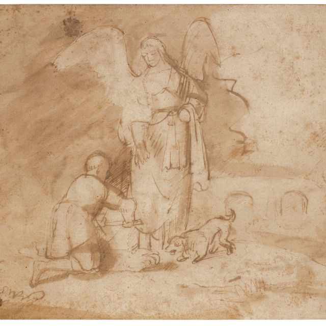 Rembrandt van Rijn — Тобиас и Ангел (справа ); композиционный этюд ( оборотная сторона )