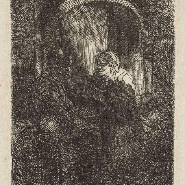 Rembrandt van Rijn — Игрок на шарманке в сопровождении детей у дверей дома ("Школьный учитель")