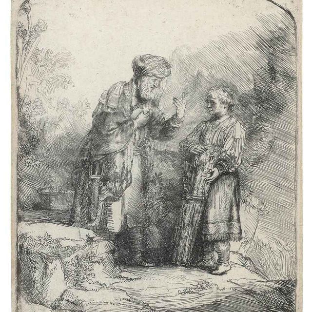 Rembrandt van Rijn — Авраам и Исаак (Барч, Холстейн, 34 года; Хинд, 214 лет)