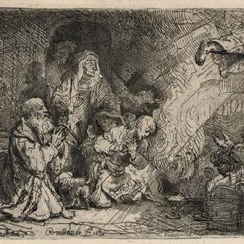 Rembrandt van Rijn — Ангел, покидающий семью Товии (Б., Зал. 43; Н. 145)