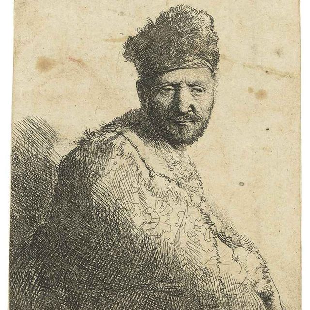 Rembrandt van Rijn — Бородатый мужчина в восточной шапочке и халате с мехом: отец художника (Барч, Холстейн, 263 года; Хинд, 53 года)