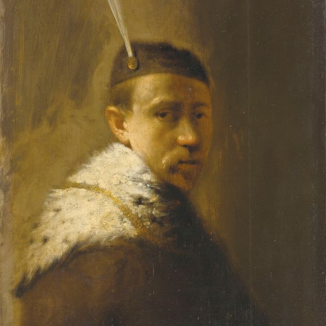 Rembrandt van Rijn — Мужчина в меховой шубе и шляпе с пером