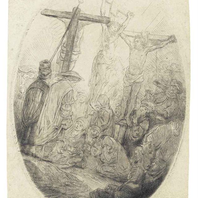 Rembrandt van Rijn — Христос, распятый между двумя разбойниками: овальная пластина (Барч, Холстейн, 79; Хинд, 173)