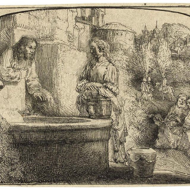 Rembrandt van Rijn — Христос и Самарийка: гравюра в виде арки (Барч, Холстейн, 70; Хинд, 70)