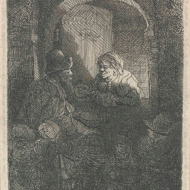 Rembrandt van Rijn — Игрок на шарманке в сопровождении детей у дверей дома (Школьный учитель)