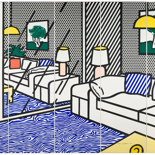 Roy Lichtenstein — Обои с голубым напольным покрытием в интерьере
