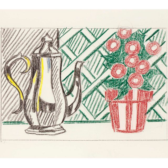 Roy Lichtenstein — Натюрморт с кофейником и цветочным горшком (этюд)