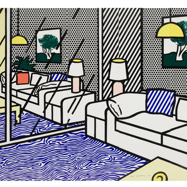 Roy Lichtenstein — Обои с голубым напольным покрытием в интерьере