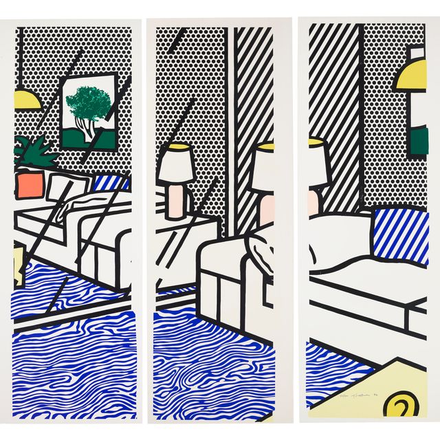 Roy Lichtenstein — Обои с голубым напольным покрытием в интерьере