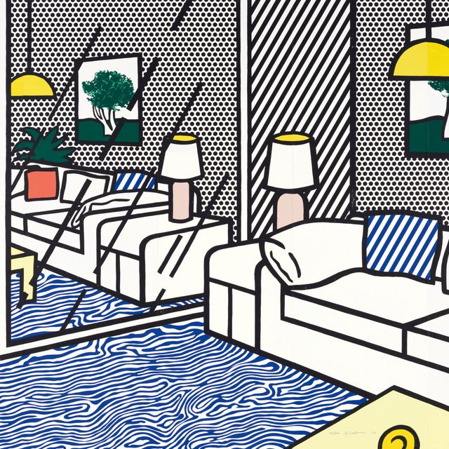 Roy Lichtenstein — Обои с голубым напольным покрытием в интерьере