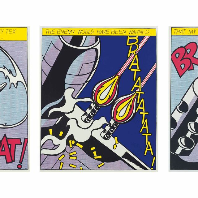 Roy Lichtenstein — Плакат "Как я открыл огонь": Триптих (приложение Корлетта 5)