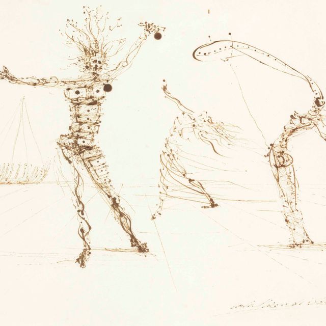 Salvador Dalí — Фигуры из тируара, три фигуры авторов и каркас бато, танцоры для премьерного проекта балета "Тристан фу"