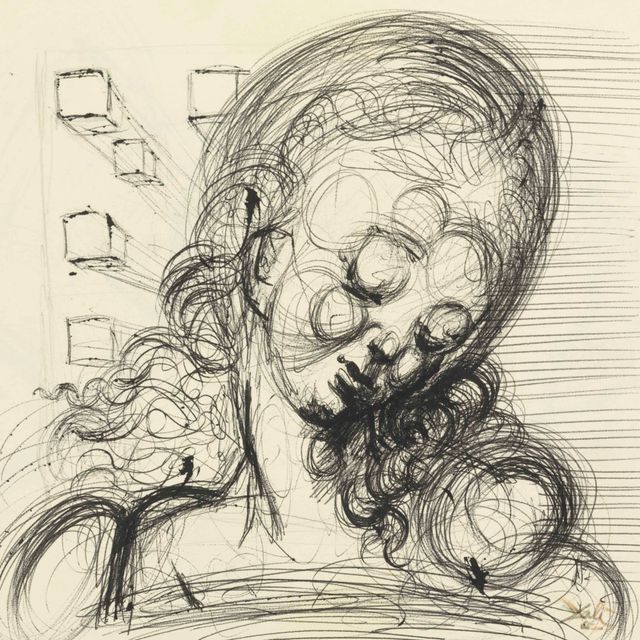 Salvador Dalí — Этюд "Торжественный тет-а-тет с симптомами носорога" ( прямая сторона ); Тет-а-тет с женщиной ( оборотная сторона )