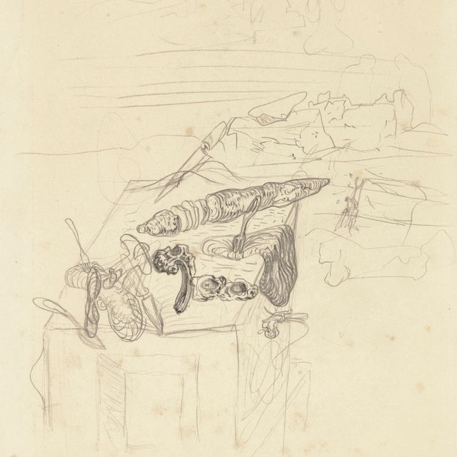 Salvador Dalí — Каннибализм объектов: самолет вианде, шаттл и горы на плато без плато