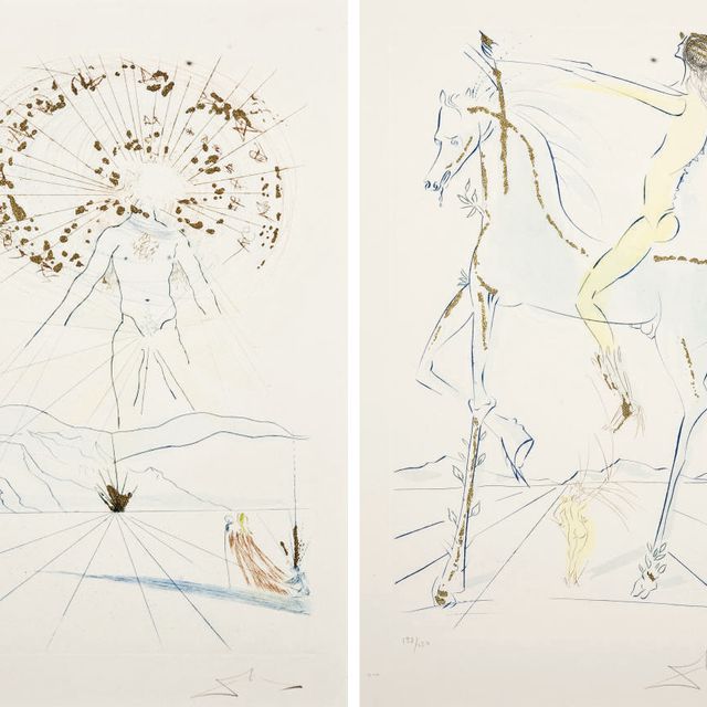 Salvador Dalí — Жених скачет по горам, а Возлюбленная прекрасна, как Табун лошадей , два плана Кантики из Кантик (М.Л. 473 и 475)