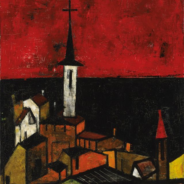 Sayed Haider Raza — Без названия (Церковь в пейзаже)
