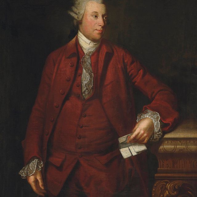 Sir Joshua Reynolds — Портрет джентльмена в три четверти роста, в красном сюртуке и жилете, держащего письмо в левой руке