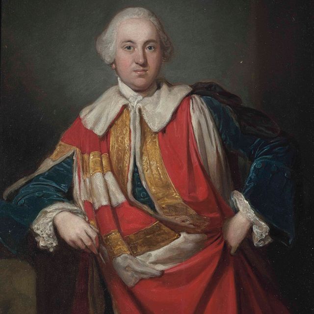 Sir Joshua Reynolds — Портрет Ричарда, 2-го барона Эджкамба (1716-1761), небольшой, в три четверти роста, в мантии пэра поверх темно-синего бархатного костюма