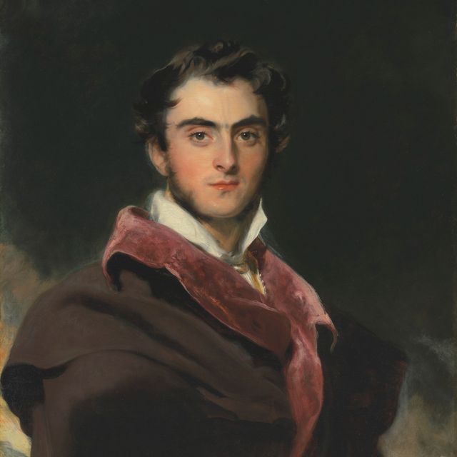 Sir Thomas Lawrence — Портрет Ричарда Мида, 3-го графа Клануильяма (1795-1879), в полный рост, в черном плаще с красным воротником