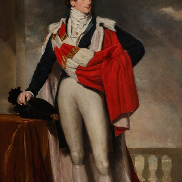 Sir Thomas Lawrence — Портрет Чарльза Гардинера, 1-го графа Блессингтона (1782-1829), в полный рост, в коронационном облачении, на фоне задрапированного стола и балюстрады