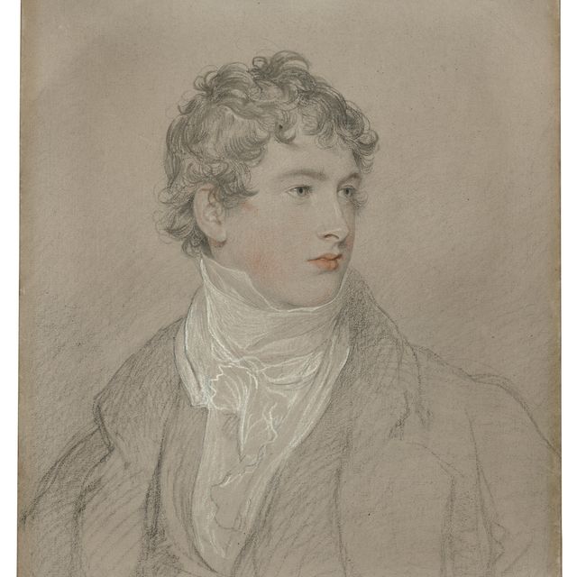 Sir Thomas Lawrence — Портрет Фредерика Локка из Норбери-парка, графство Суррей, во весь рост, в черном пальто с белой подкладкой