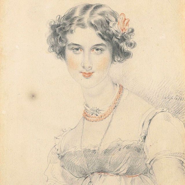 Sir Thomas Lawrence — Портрет молодой леди в полный рост, с цветком в волосах и кулоном в форме сердца