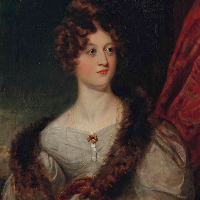 Sir Thomas Lawrence — Портрет Марии Маргаретты (урожденной Мюррей), леди Тэлбот де Малахайд (ум. в 1873 году), в полный рост, в белом платье, на фоне красного занавеса
