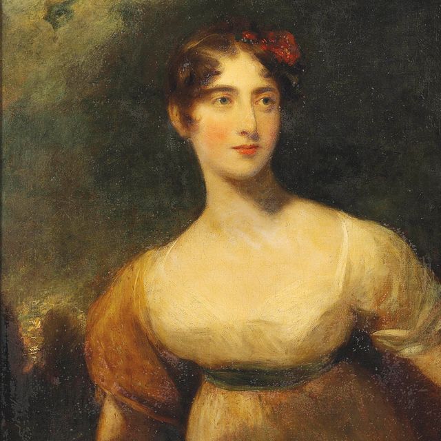 Sir Thomas Lawrence — Портрет леди Эмили Харриет Уэлсли-Поул, позже леди Фицрой Сомерсет (1792-1881), в полный рост, в белом платье, на фоне пейзажа