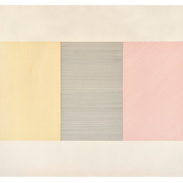 Sol LeWitt — Желтые вертикальные, черные горизонтальные и красные диагональные линии