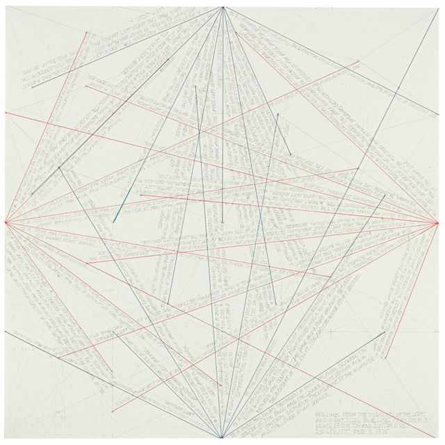 Sol LeWitt — Красные линии от средних точек левой и правой сторон, синие линии от средних точек Верхней и нижней сторон