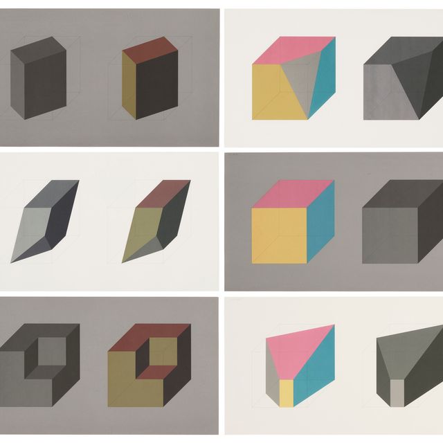 Sol LeWitt — Формы, полученные из цветного куба (простые и наложенные друг на друга), черного и серого цветов