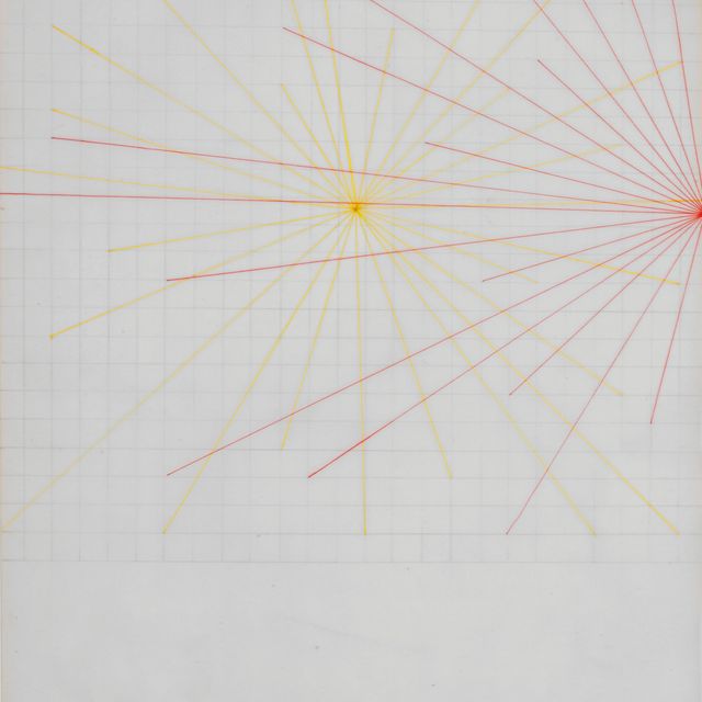 Sol LeWitt — Желтые линии от центра, красные линии с одной стороны