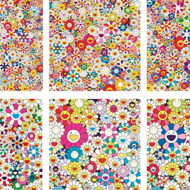Takashi Murakami — Раскрой руки пошире, обними Счастье!; Поле улыбающихся цветов; Если бы я мог дотянуться до Этого Поля Цветов, я бы умер счастливым; Девушка в желтой соломенной шляпе; Цветы из деревни Понкотан; И такие милые цветы