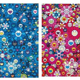 Takashi Murakami — Дань уважения Monogold 1960A; Дань уважения IKB 1957A; Дань уважения Monopink 1960A; и дань уважения Yves Klein Multicolor A
