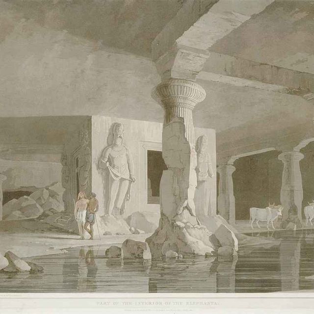 Thomas Daniell — Вход в пещеру Элефанта и часть внутреннего пространства Элефанты (Abbey Travel, 420, № 58,59)