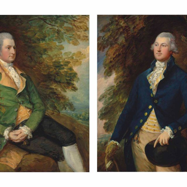 Thomas Gainsborough — Портрет Томаса Брука (? 1755-1820), в три четверти длины, в зеленом сюртуке, отдыхающего у дерева на фоне лесистого пейзажа; и портрет сэра Ричарда Брука, 5-го поколения (1753-1795), в три четверти длины, в желтом полосатом жилете и синем сюртуке, в лесистый пейзаж