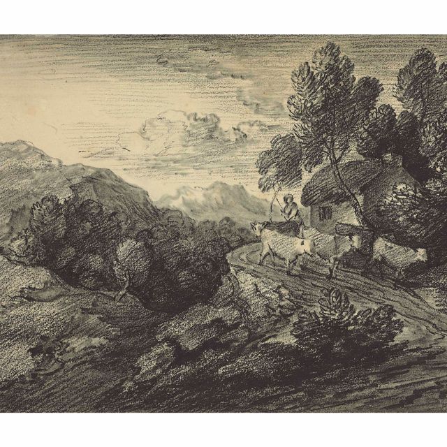 Thomas Gainsborough — Крупный рогатый скот и погонщик на дорожке, проходящей мимо коттеджа