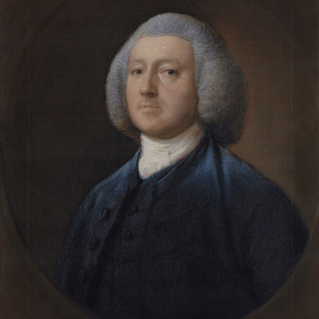 Thomas Gainsborough — Портрет доктора Уильяма Уолкота (1719-1806), в полный рост, в синем халате, в искусственном овале