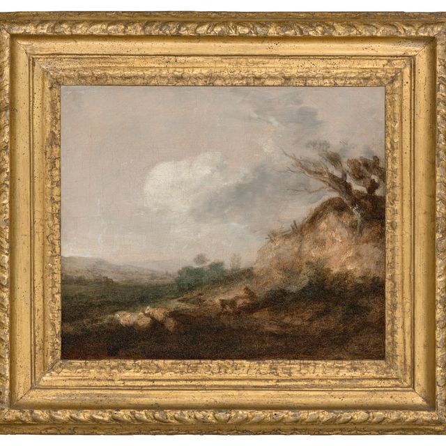 Thomas Gainsborough — Пастух и его собака на фоне пейзажа, его стадо отдыхает у дюны на переднем плане