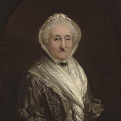 Thomas Gainsborough — Портрет дамы из семьи Найт, во весь рост, в сером шелковом платье с лентами, белой шали и шляпке, в искусственном овальном обрамлении.