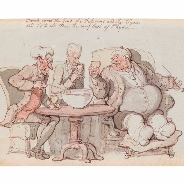 Thomas Rowlandson — Пунш лечит подагру (прямая кишка) и две фигуры с лошадью и повозкой (оборотная сторона)