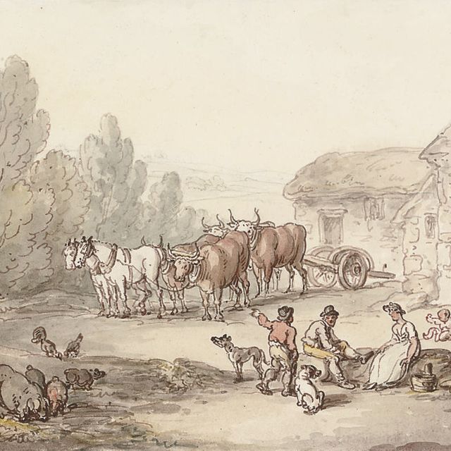 Thomas Rowlandson — Сцена на фермерском дворе с фигурами и животными