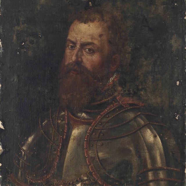 Titian — Портрет джентльмена, во весь рост, в доспехах