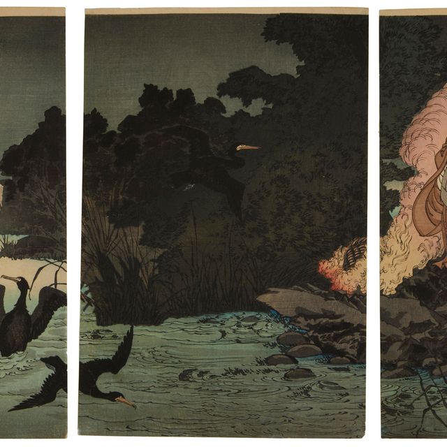 Tsukioka Yoshitoshi — Ничирен спасает рыбака-баклана