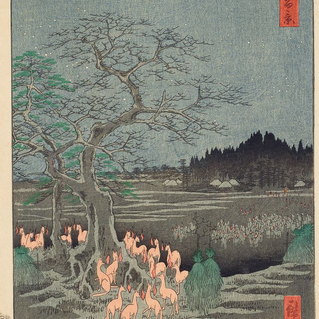 Utagawa Hiroshige — Одзи седзоку эноки омисока но кицунеби (Новогодние лисьи костры на Крапивном дереве, Одзи)